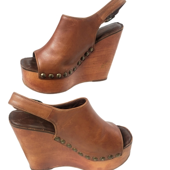 JEFFREY Campbell Women's Havana Leather Wood Wedge - Picture 2 of 14